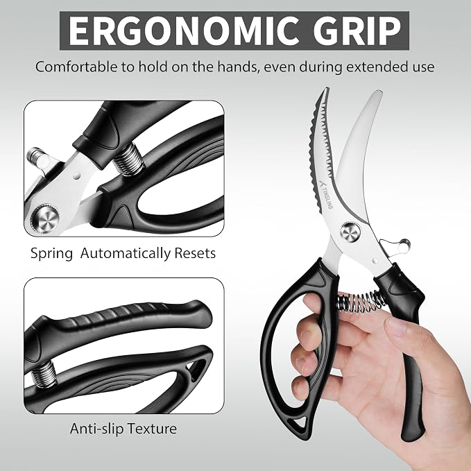 Poultry Shears Heavy Duty for Meat: Easy to Spatchcocking Kitchen Scissors | Stainless Steel Blade for Cutting Bone and Fish Easily, Spring Loaded for Reducing Hand Fatigue