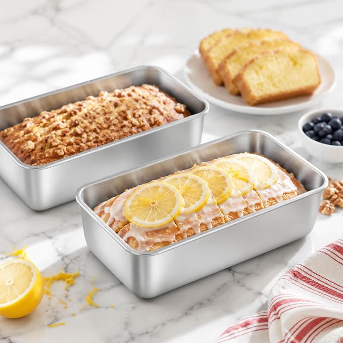 Homikit 2 Pack Stainless Steel Loaf Pans, 9x5 Inch Medium Bread Pan Set Non Toxic, Metal Meatloaf Tin for Baking Homemade Sandwich Sourdough Bread Pound Cake, Oven & Dishwasher Safe, Rust Free