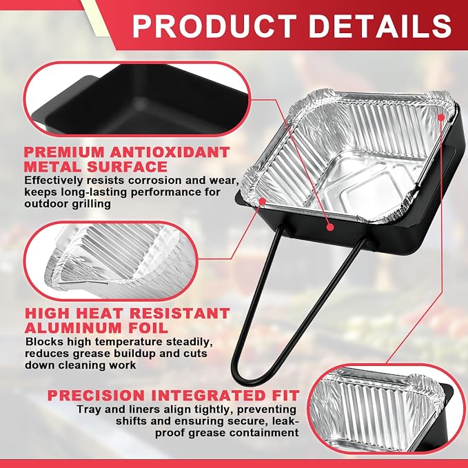 Grill Drip Pan for Nexgrill 720-0830H 720-0925P, Cuisinart CGG-7400 Grill | Grill drip tray fits Nexgrill 720-0830D 720-08882A 720-0896 720-0888S parts, Cuisinart CGG-8500, 15pack foil liner, heatproof