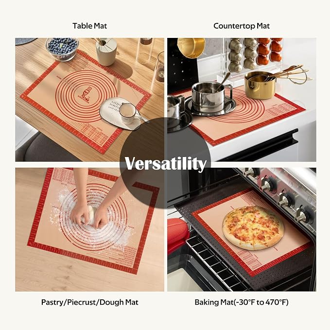 Extra Thick Silicone Pastry Mat Large for NonStick Baking Mat Measurement | For Kneading Fondant/Counter Pad Dough Rolling Silicon Cookie Sheet Pie Crust Bake (16×20, Red)