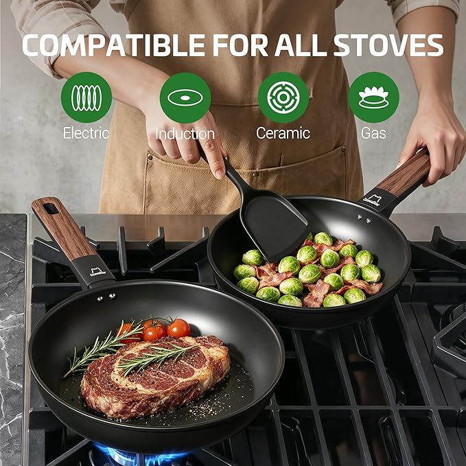 Non Stick Frying Pan Skillet, Titanium Coating Fry Pan Egg Pan Omelet Pan Nonstick, Healthy Induction Cookware Chef's Pan, PFAS PFOA & PTFE Free (11 Inch)