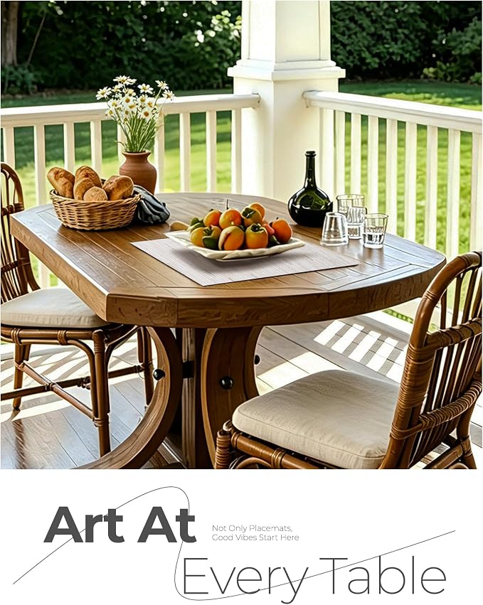 Leetaltree Pale Beige Placemats Set of 8 - Heat Resistant Non-Slip Place mats for Dining Table, Washable Durable PVC Vinyl Woven Table Mats（Pale Beige, 8）