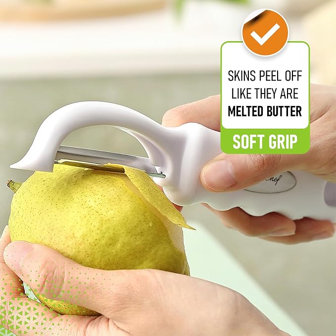 Spring Chef Swivel Potato Peeler for Kitchen with Ergonomic Handle, White | Premium Vegetable Peeler w/ Sharp Stainless Steel Blades, Multifunctional Food Peeler for Apple, Carrot, Cucumber, Fruit