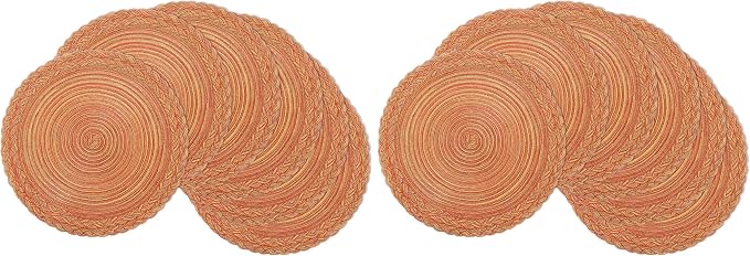 SHACOS Round Placemats Set of 6 Woven Round Table Mats 15 inch Circle Braided Edge Washable Cotton Polyester Kitchen Dining Table Place Mats, Fall Color Mix (Pack of 2)