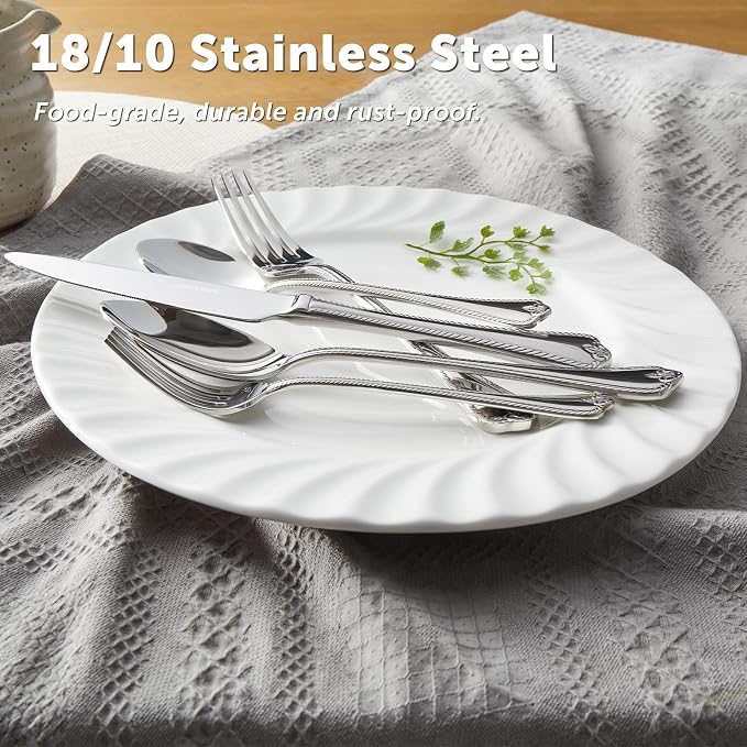 30-Piece Silverware Set, 18/10 Stainless Steel Flatware Set for 6 | Vintage Cutlery Set for Kitchen, Home, Wedding, Party, Mirror Polished and Dishwasher Safe, Featured Gifts