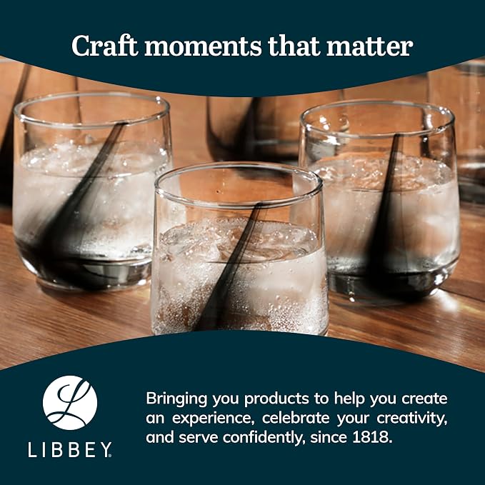 Libbey Ascent Black Ribbon Rocks Drinking Glasses Set of 8, Glass Drinking Glasses with Curvature, Versatile Glassware Set for Parties and More