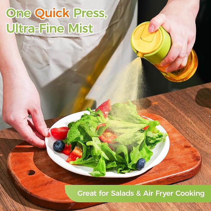 LHS Olive Oil Sprayer and Dispenser 2 in 1, 10oz/300ml, Green | Oil Mister & Pourer, Portion Control, Food Grade, For Air Fryer, Cooking, Salad, BBQ, Frying