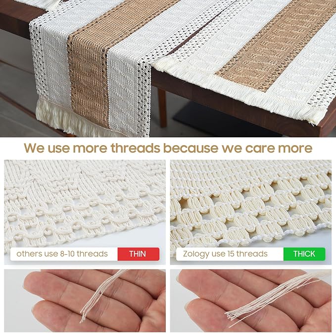 Handmade Boho Placemats Set of 6 - Natural Cotton Burlap and Water Straw Woven Combination Table Mats, Macrame Décor and Farmhouse Style Placemats, for Dining Table Kitchen