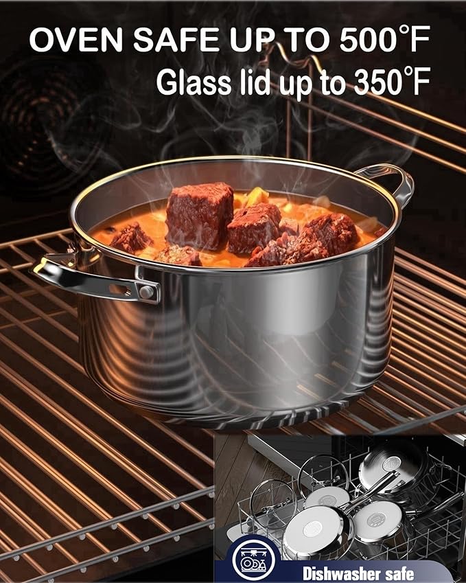 Cooks Standard 7 Quart Stock Pot, Stainless Steel Cooking Pot with Lid | Induction compatible, oven safe and dishwasher safe stock pot with lid for soups, stews, pasta and family-size meals