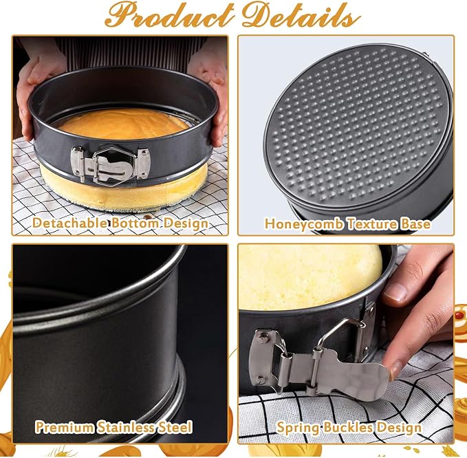TINSKY 4 Pcs 6 Inch Springform Pan with Removable Bottom Carbon Steel Circle Spring Form Cake Pan Small Non Stick Cheese Cake Pans for Baking Kitchens