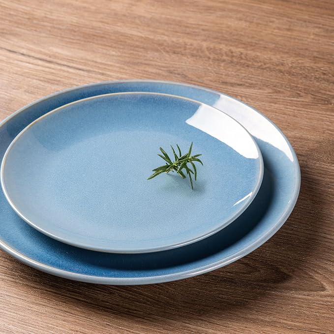 GBHOME Dinnerware Sets for 6, 24 Pieces Ceramic Plates and Bowls Set | Scratch Resistant Stoneware Dishes Set, Dishwasher & Microwave Safe, Reactive Glaze-Blue