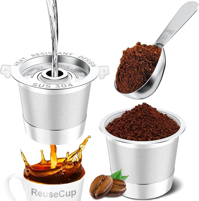 NESSUS 2 Pack Reusable K Cup for Keurig 1.0 | Stainless Steel Coffee Pods with Heat Resistant Handles and Scoop, NO BPA