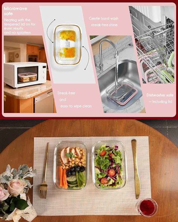 Airtight Glass Food Storage Set with Tempered Glass Lids, 4-Pack (2x4.7 & 2x9.3 Cup), Non-Toxic & Plastic-Reduced, Thermal Shock Resistant, Gift Ready