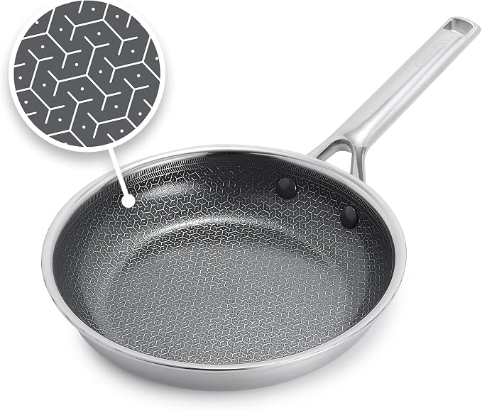 GreenPan Hybrid 8" Stainless Steel Frying Pan, Ceramic Nonstick Skillet | APEX Tri-Ply Pan, PFAS-Free Thermobond Nonstick, Induction & All Cooktop Compatible, Dishwasher & Oven Safe to 850F, Silver