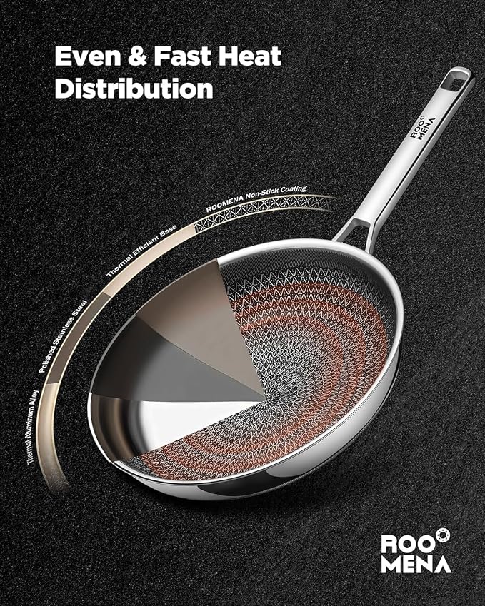 Nonstick Frying Pan Set, Non-Toxic Tri-Ply Hybrid Ceramic Skillet 3 Piece, 8, 10 & 12 Inch Stainless Steel Pans, PFAS/PFOA/PTFE Free, Metal Utensil Safe, Dishwasher & Oven Safe, Upgraded Version