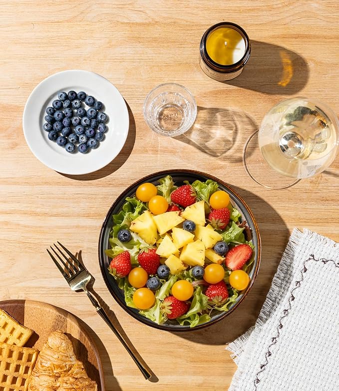 8.25" Ceramic Pasta Bowls Set of 4, Salad Bowls | Versatile Serving Bowls for Pasta, Salad, Fruit & Noodles, Housewarming & Wedding Gift, Cocoa Mocha