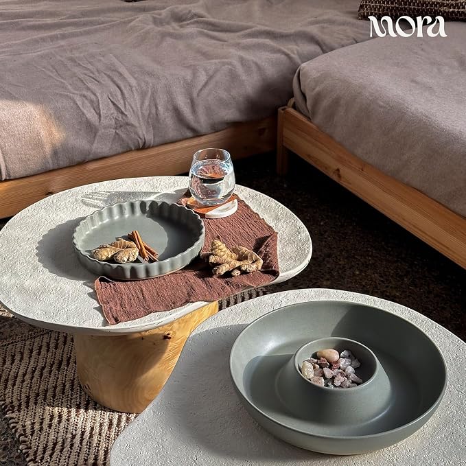 Mora Ceramic Chips and Dip Serving Tray: Large Divided Party Bowl Set for Chips & Salsa, Veggies & Dip, Fruit, Snacks, Entertaining, Hosting, etc. Minimalist Design for the Modern Hostess - Peppercorn