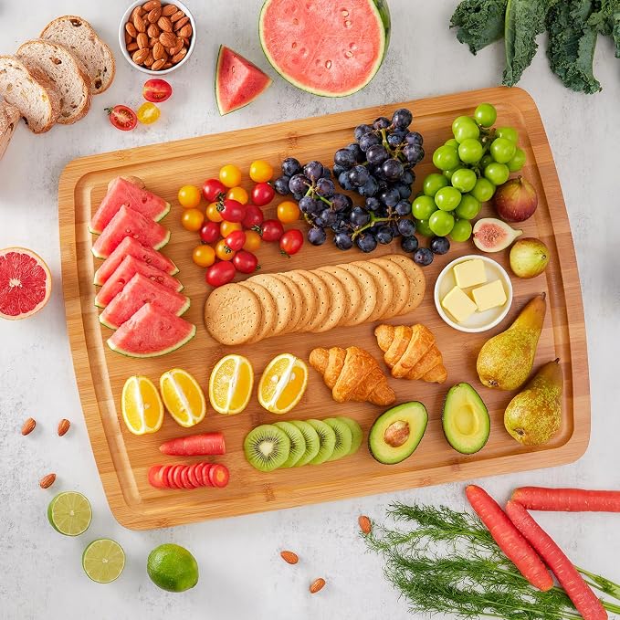 BEZIA 36"x24" Extra Large Bamboo Cutting Board, Heavy-Duty Stove Top Cover | Deep Juice Grooves, Pre-Oiled Finish, Massive Workspace for Professional Food Prep, Carving, Serving & Large-Scale Hosting