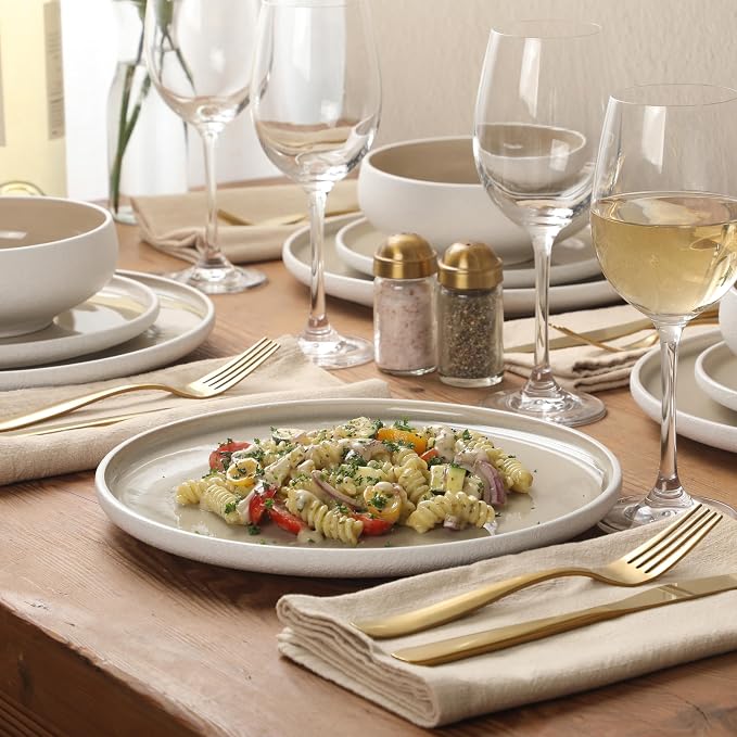 Gibson Elite Pacifco Beach Plates and Bowls Sets, 12-Piece Stoneware Dinnerware Sets, Reactive Glaze Dish Set - Taupe