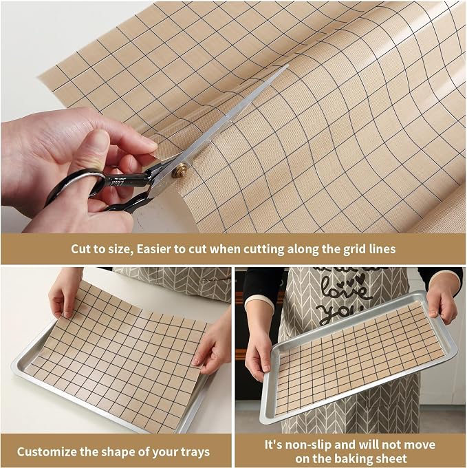 Silicone Baking Mat Roll 12IN*8FT Free Cutting, Non-Slip Pastry Mat, Non-Stick Reusable Air Fryer Liner, Oven Liners, Counter Mat, Freeze Dryer Mat, Easily Cut to Size Fit All Ovens Pans Tins Dishes