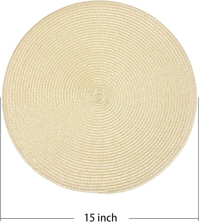 AHHFSMEI Round Placemats Set of 6 Heat Resistant Washable Non-Slip Woven Braided Table Mats for Dining Table Kitchen & Home Decor (Beige)