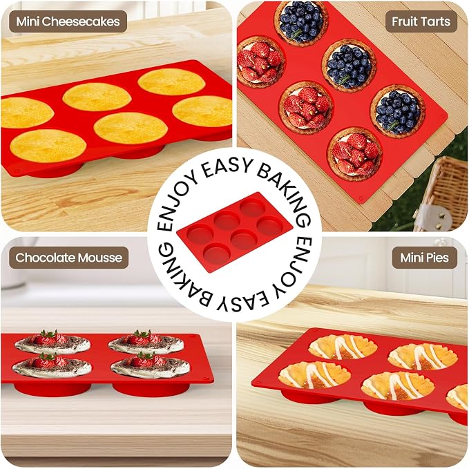 Redfly Silicone Egg Molds for Breakfast Sandwiches 2 Pcs, Non Stick 3 Inch Egg Bites Baking Pans, Silicone Muffin Pans for Baking, Round Muffin Top Pan for Whoopie Pie Pan, Tarts, Quiche