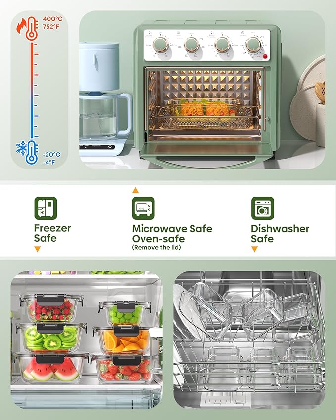 KEMETHY 40 PCS Glass Food Storage Containers with Lids | Borosilicate Glass Meal Prep Containers, BPA-Free, Leak Proof, Reusable, Microwave/Dishwasher Safe, 20 Container & 20 Lid