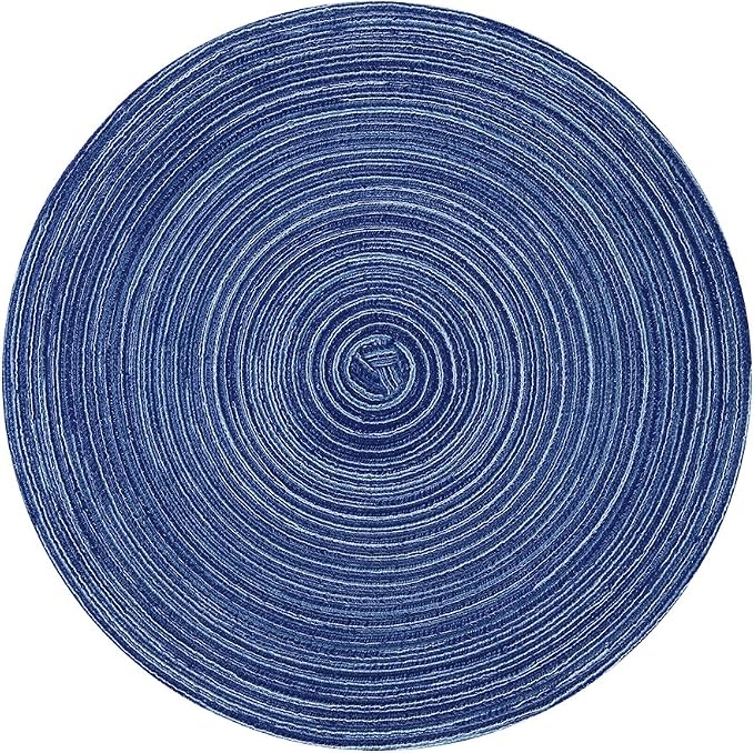 Topotdor 14 Inch Round Placemats Heat-Resistant Stain Resistant Anti-Skid Washable Polyproplene Table Mats Placemats (Blue, Set of 4)