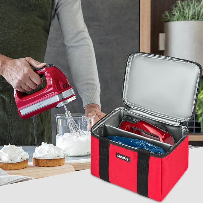 Carrying Bag Case Fits for KitchenAid 5/6/7/9 Ultra Power Speed Hand Mixers | Hand Mixer Travel Bag,Portable Storage Organized Case Fits for Kitchen Aid Mixer Accessories,Red(Bag Only)