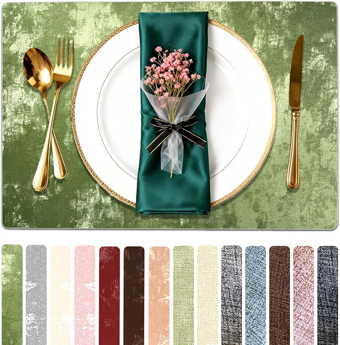 Faux Leather Placemats Set of 6, 11.8"x17.7", Forest Green | Reversible Table Mats, Waterproof, Stain & Heat Resistant, Easy Clean for Dining, Gatherings, Outdoor