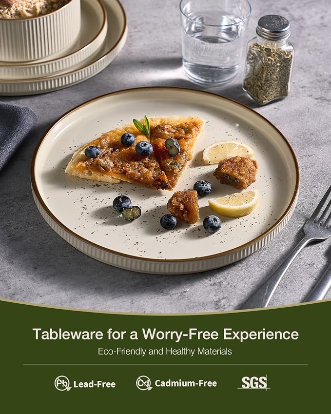 Famiware Dinnerware Set with Mugs, Creamic Plates and Bowls, Dishes for 6 | 24-Piece Stoneware Dinner Set, Chip & Scratch Resistant, Microwave & Dishwasher Safe, Everyday & Formal Dining, Cream