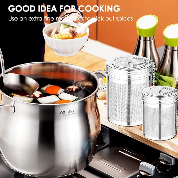 2 Pack Tea Infuser,Extra Fine Mesh Holes Tea Ball Strainers with Threaded Connection,304 Stainless Steel Cooking Filters,Easier to Brew Loose Leaf Tea, Spices,Seasonings,Soup Etc (1M + 1L)