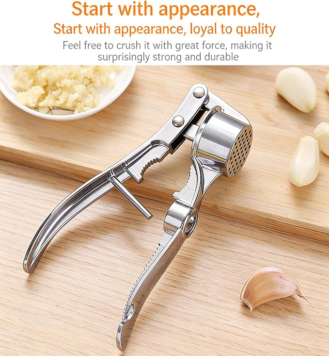 Multifunctional Garlic Press, 3-in-1 Kitchen Tool, Aluminium Alloy, Garlic Crusher with Walnut Cracker and Bottle Opener