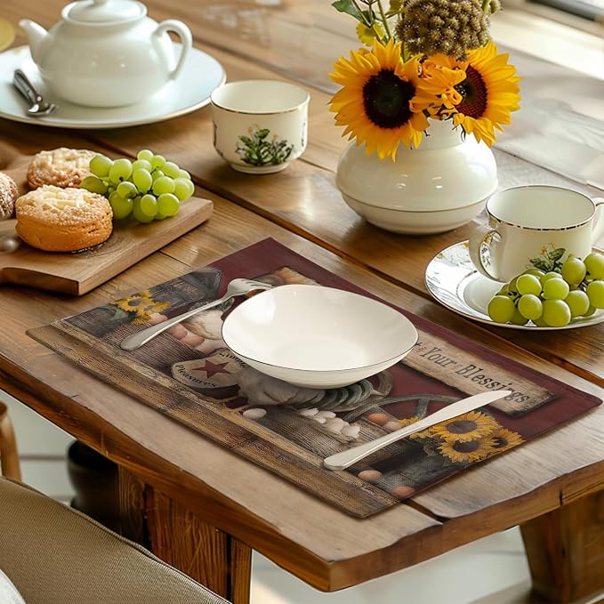 Farmhouse Rooster Placemats Set of 4 Farm Animal Chicken Place Mats 12x18 Inch Vintage Rustic Country Linen Table Mat Washable Non-Slip Placemat for Party Kitchen Dining Decor