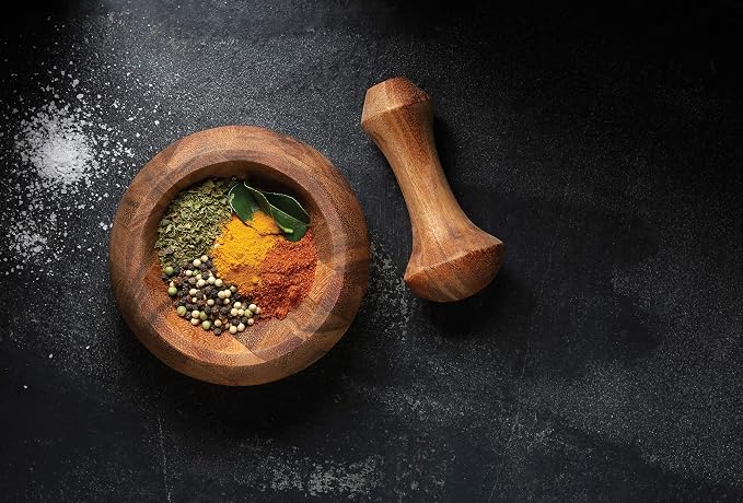 Ironwood Gourmet Olmec Mortar and Pestle, Acacia Wood | Easily Grind Spices & Herbs | Add Flavor To Your Meals | Beautiful Acacia Wood Pestle & Mortar | Cooking Mortar & Pestle Set