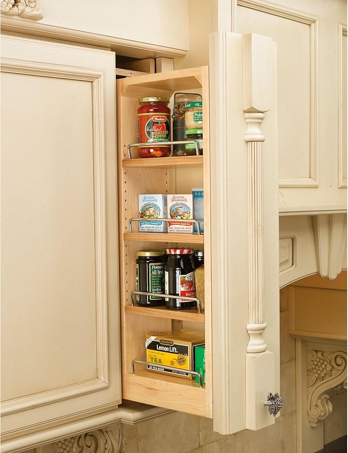 Rev-A-Shelf Kitchen Cabinet Pullout Wall Filler Wooden Organizer Slide Out Pantry Storage w/Soft-Close in Multiple Sizes, 6 x 36 in, 432-WFBBSC36-6C