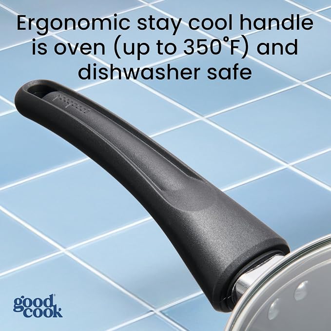 GoodCook Everyday Sauce Pan with Lid Ceramic Nonstick Aluminum Construction for Even Heating Non-Toxic PTFE & PFOA Free, 3-Quarts, Black