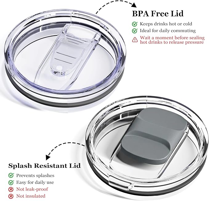 12oz Insulated Coffee Mug with Lid – Includes Two Lids, Stainless Steel Coffee Travel Mug with Handle, Double Wall Vacuum Insulated Camping Mug for Home, Office & Outdoor, Cool Gray