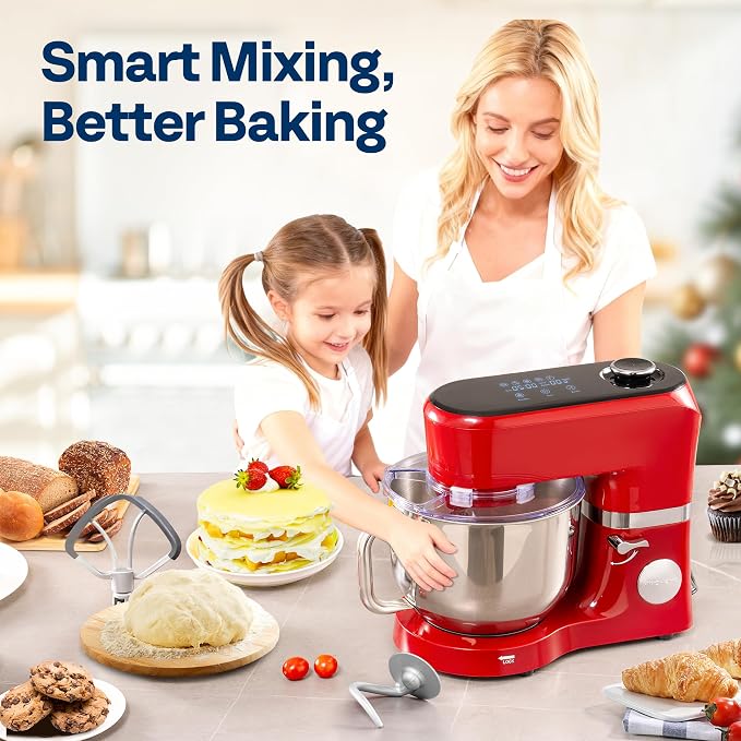 VIVOHOME Stand Mixer with Dough Proofing, 6-Quart Tilt-Head Mixer, Red | One-Touch Programs, Adjustable Temperature & Time, Flex Edge Beater, Dough Hook, Whisk, Stainless Steel Bowl, Splash Guard