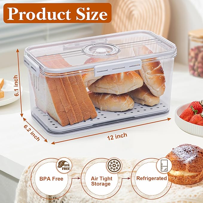 ANYPROLUS Bread Box for Homemade Bread Boxes for Kitchen Counter Airtight, Time Recording Bread Storage Container with Lid, Bread Containers Storage Airtight Loaf Bread Keeper, White