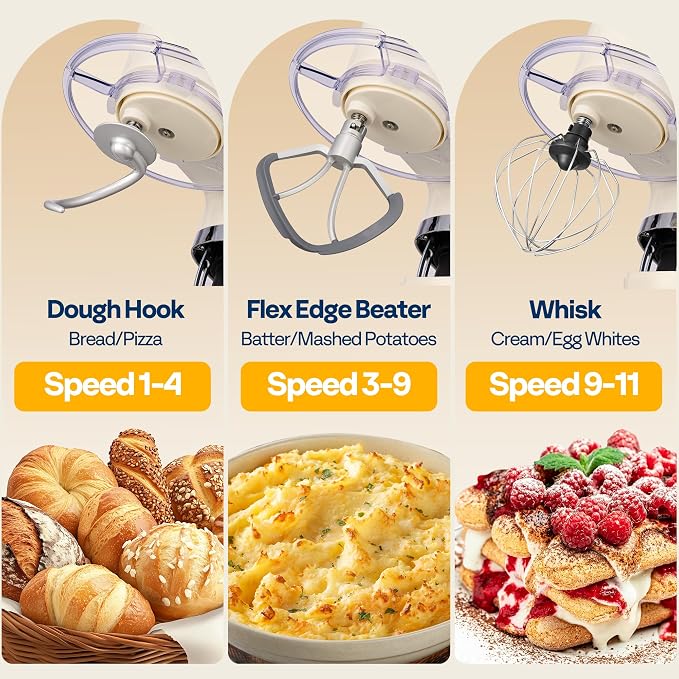 VIVOHOME Stand Mixer with Dough Proofing, 6-Quart Tilt-Head Mixer, White | One-Touch Programs, Adjustable Temperature & Time, Flex Edge Beater, Dough Hook, Whisk, Stainless Steel Bowl, Splash Guard