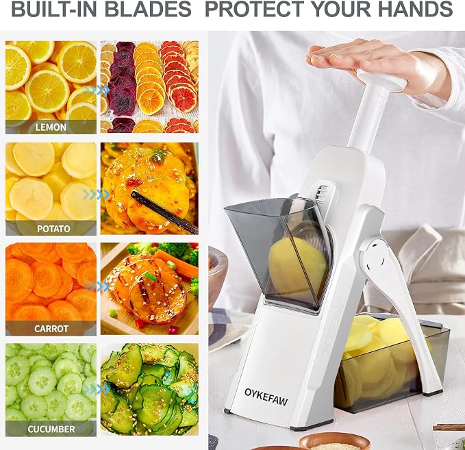 Safe Mandoline Slicer for Kitchen, Potato Slicer for Chips,Vegetable Cutter | Potato Slicer for Chips, 6 in 1 Vegetable slicer with Thickness Adjuster, Faster Kitchen Slicer for Meal Prep (Only Slice)