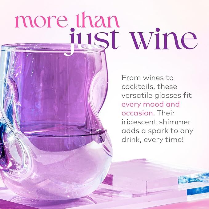 Dragon Glassware Stemless Wine Glasses, 16 oz Set of 2 - Iridescent | Short Wine Glasses Set of 2 with Finger Indentations; Aerates Naturally; Standard Width Design; Unique Drinkware