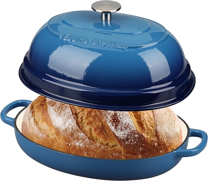 EDGING CASTING Enameled Oval Cast Iron Dutch Oven Pot with Lid, Bread Dutch Oven for Sourdough Bread Baking, Dutch Oven Bread, Bread Oven, 6QT, Lake Blue