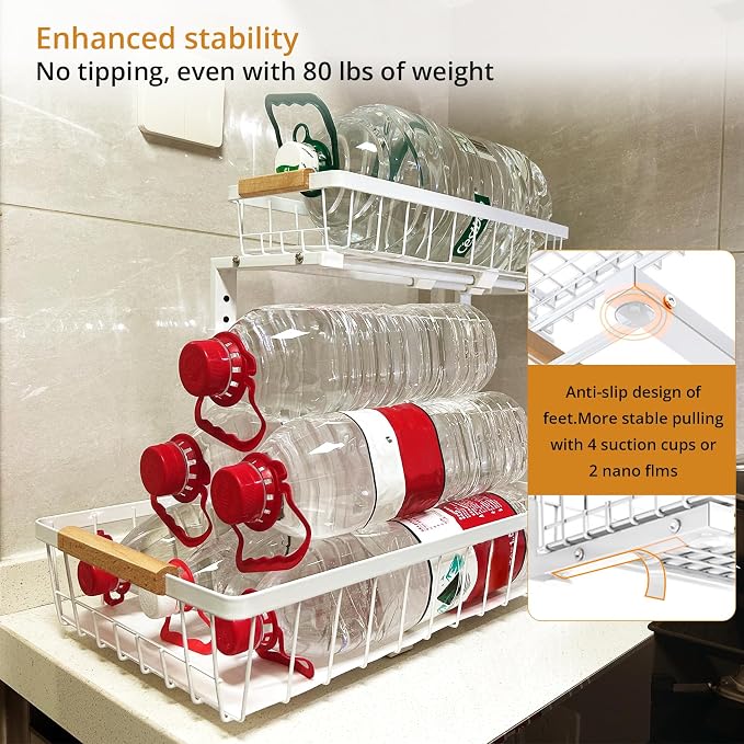 Under Sink Organizer, 2 Tier Pull Out Cabinet Organizers and Storage for Kitchen Bathroom Pantry Laundry, Adjustable Height, Slide Out Thickened Metal Storage Shelf (Black, 1 Pack)