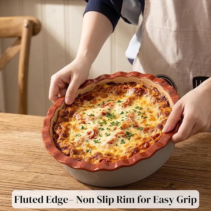 9 Inch Ceramic Pie Pan for Baking - 60 OZ Deep Stoneware Baking Dish -Oven to Table Farmhouse Style Pie Plate for Apple Pie,Tart, Quiche, Chicken Pot Pie(Sky Blue)