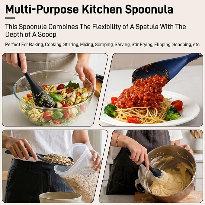 3 PACK Silicone Cooking Spatula & Spoon for Nonstick Cookware, BPA-Free | Multifunction Spoonula for Baking, Cooking, Serving, Mixing, Stirring, Scoop, Scrape - One-Piece Formed, Dishwasher Safe