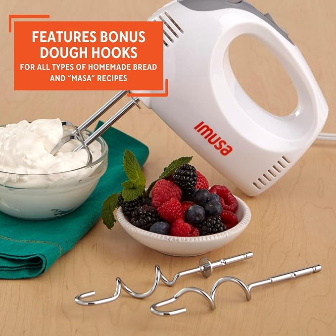 IMUSA USA Hand Mixer with Case 5-Speed ,White, Small | Ideal for Mixing and Blending Tasks