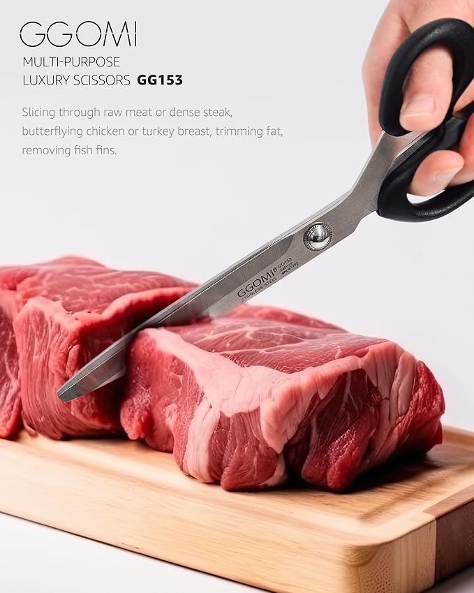 2.2T Stainless Blade Kitchen Scissors - 9.6in x 1Pack | Korean Style Sharp Heavy Duty All Purpose Kitchen Shears for Cooking Food | Barbecue Kalbi Rib Meat Cutting Dishwasher Safe (GG153, Black)