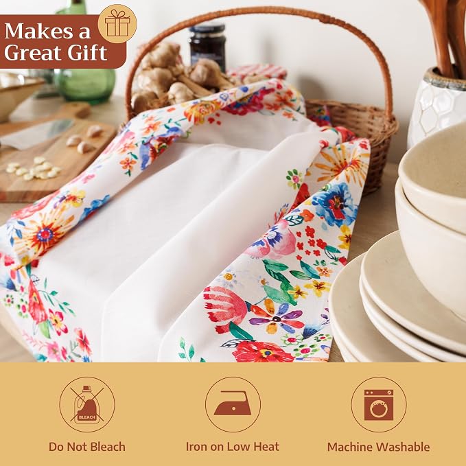Maison d' Hermine Placemats Set of 4 Reusable 100% Cotton (13"x19") | Cloth Place Mats Washable Table Mats for Kitchen Dining Party Home Restaurant Spring Summer - Happy Florals - High Summer
